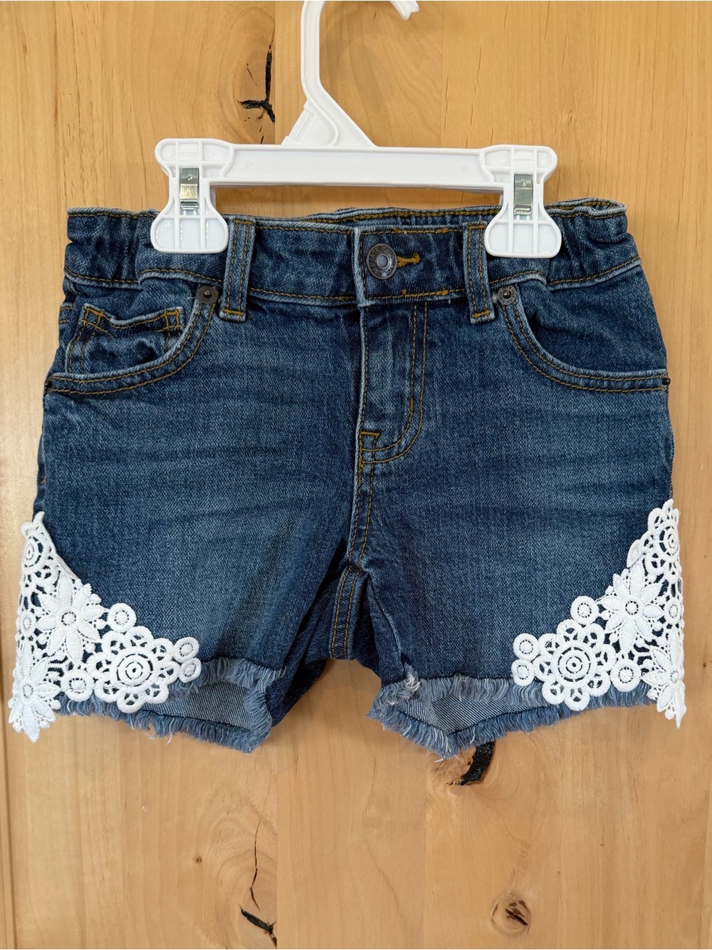 Cat & Jack Kid’s Dark Blue Denim Shorts with White Lace Trim